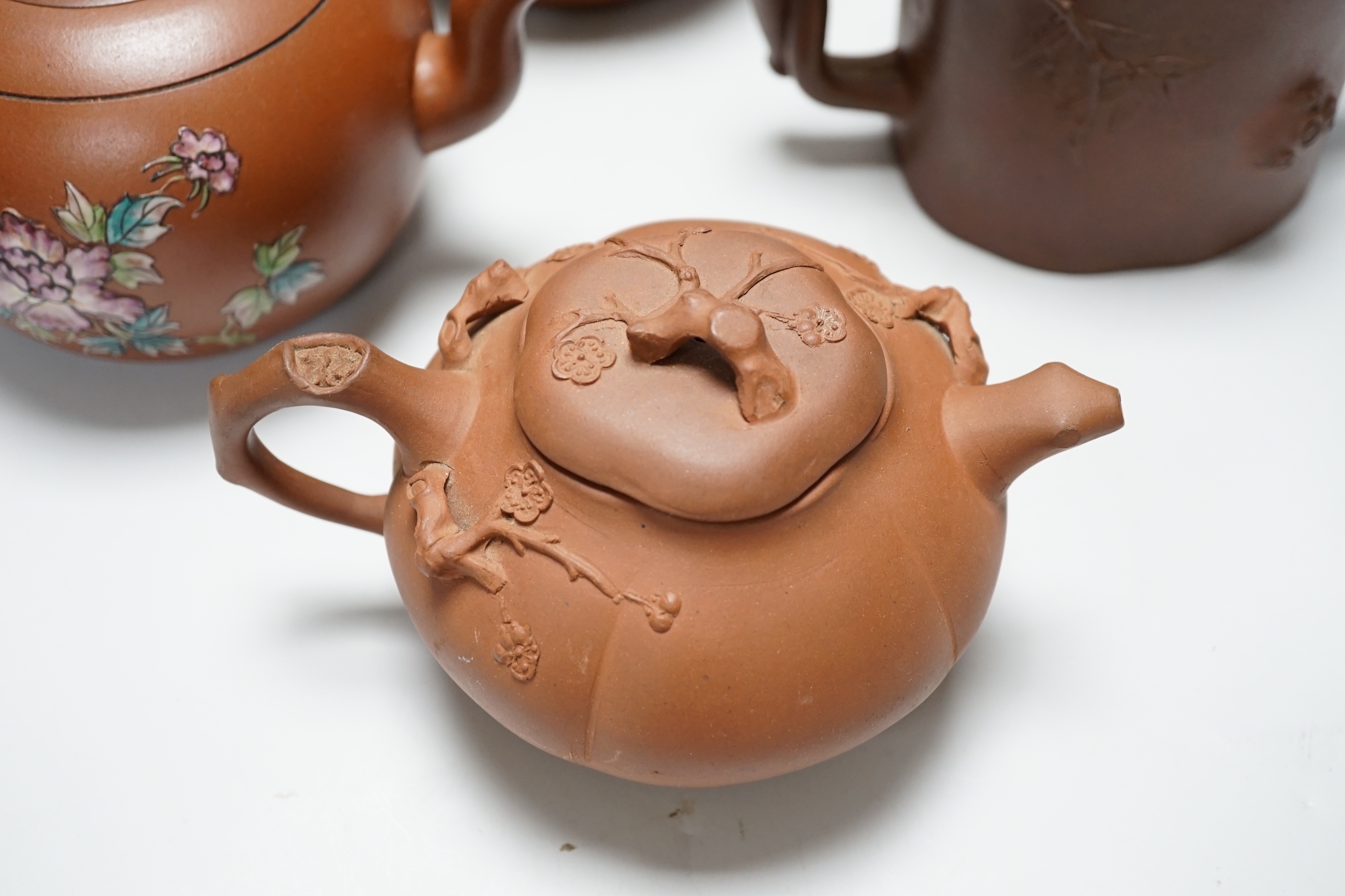 Four Chinese Yixing large terracotta teapots